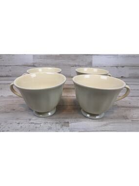 Set of 4 Wedgwood Queens Shape Cream on Cream Creamware Tea Coffee Cups England